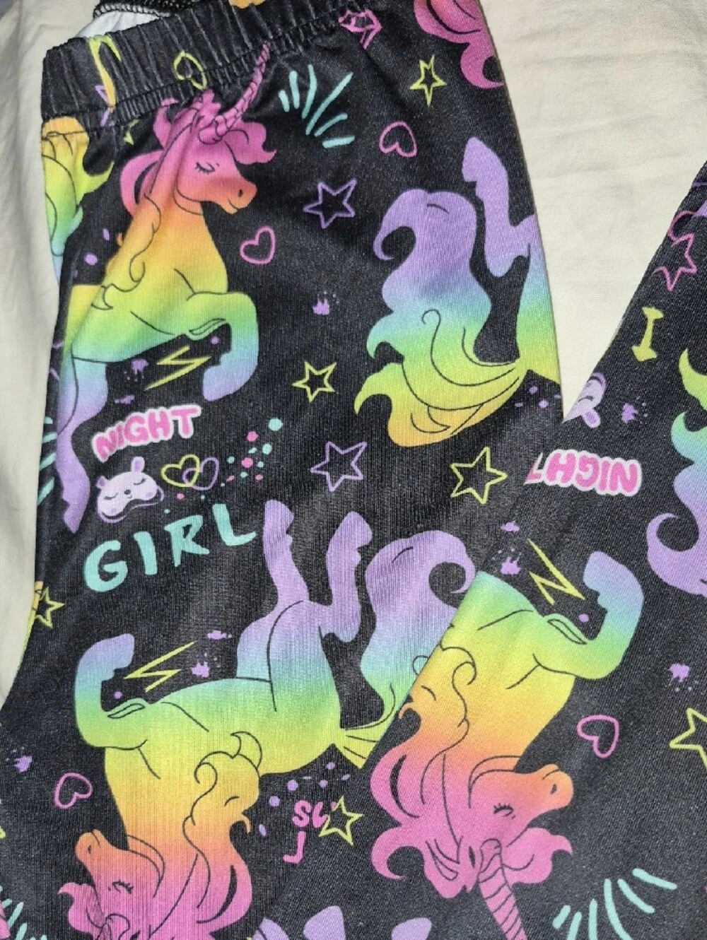 SHEIN Black Leggings with Rainbow Unicorn Print